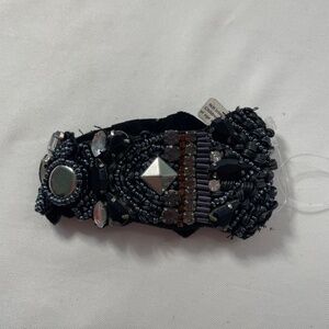 Bracelet XS Beaded Rhinestones Black Snap Closure Vintage Punk Gothic